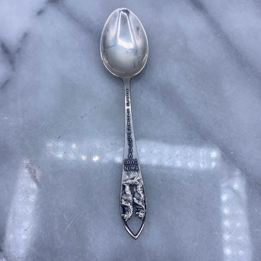 Sterling Silver Yellowstone Park Twin Cubs Souvenir Spoon 4 Inch Vintage Silver